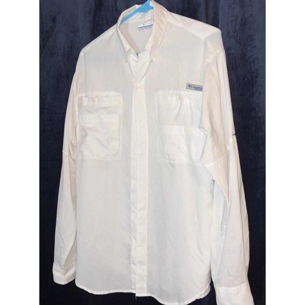 Columbia Shirt Mens Small White PFG Fishing Button Up